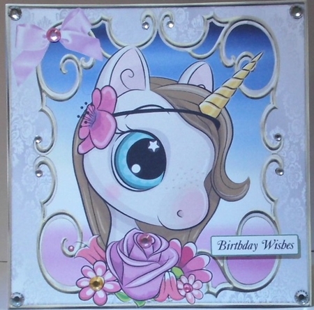 Sweet princess unicorn watercolour flowers & bow 8X8 by Hazel Underwood