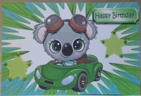 Cute Koala Bear in little green car with stars A5 by Hazel Underwood