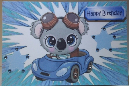 Cute Koala Bear in little blue car with stars A5 by Hazel Underwood