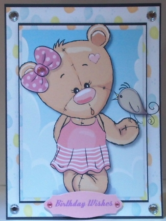 A5, Cute Teddy wiwth Bird  by Hazel Underwood