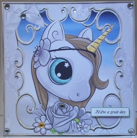  4 Sweet princess unicorn watercolour flowers & bow card fronts 8X8 mini kit by Hazel Underwood