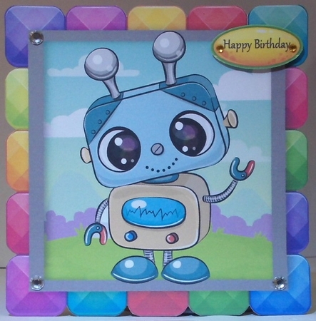 Cool Robot In Rainbow Block Frame 8x8 by Hazel Underwood