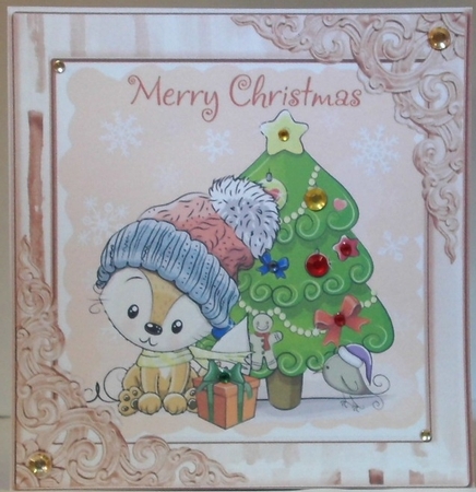  4 Cute foxes  in winter hats with little birds & tree 8x8  card fronts Mini  kit by Hazel Underwood