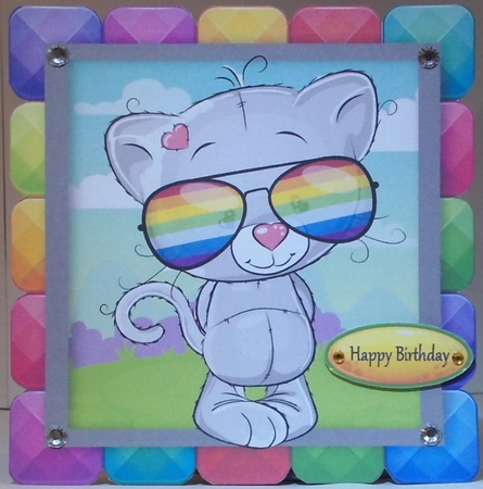 Cool Cat In Rainbow Block Frame 8x8 by Hazel Underwood