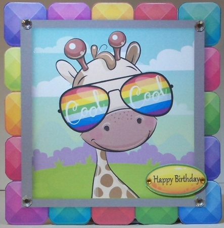 Cool Giraffe In Rainbow Block Frame 8x8 by Hazel Underwood