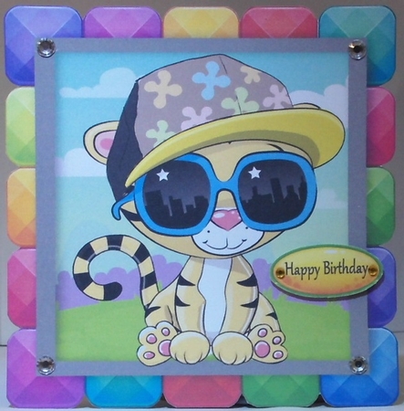 Cool Tiger In Rainbow Block Frame 8x8 by Hazel Underwood