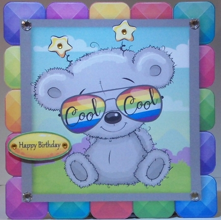 Cool Bear In Rainbow Block Frame 8x8 by Hazel Underwood