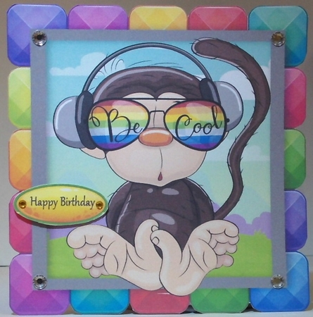 Cool Monkey In Rainbow Block Frame 8x8 by Hazel Underwood