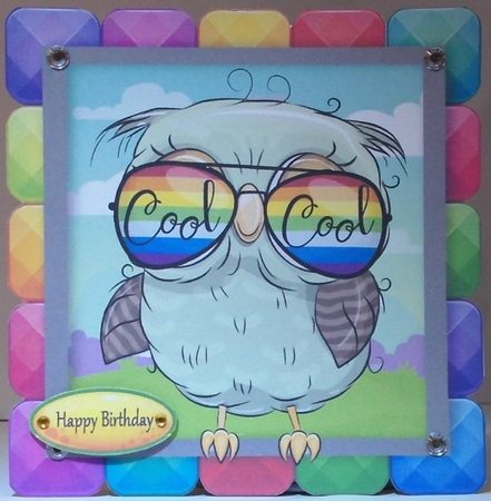 Cool Owl In Rainbow Block Frame 8x8 by Hazel Underwood