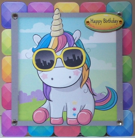 Cool Unicorn In Rainbow Block Frame 8x8 by Hazel Underwood