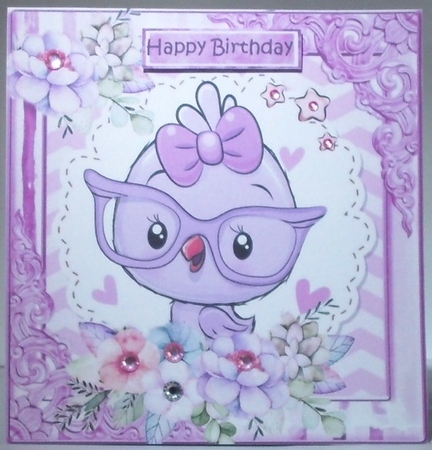 Little lilac bird with flowers in ornate 8x8 frame by Hazel Underwood