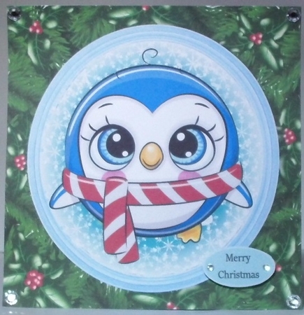 Gorgeous Penguin In Holly Frame 8x8 by Hazel Underwood