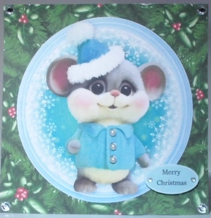 Gorgeous Mouse With Bobble Hat  In Holly Frame 8x8 by Hazel Underwood