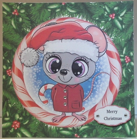 Mouse Wearing Santa Hat In Candy Cane Frame 8x8 by Hazel Underwood