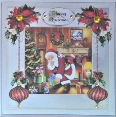 Santa Delivering Presents Card Front With Decoupage by Hazel Underwood
