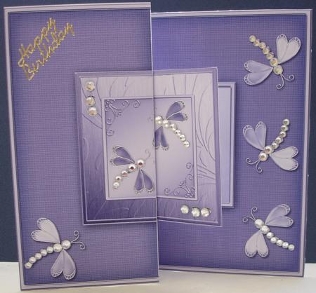 Diamante Dragonflies No-hole Fold Back Card by Heather Beechey