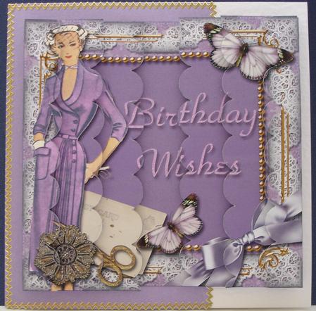 Lavender Lady Birthday Wishes 5in Scalloped 2 Side Stacker by Heather Beechey