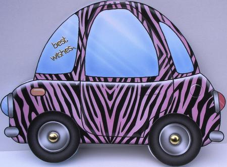 Funky Car Zebra Striped Shaped Card by Heather Beechey