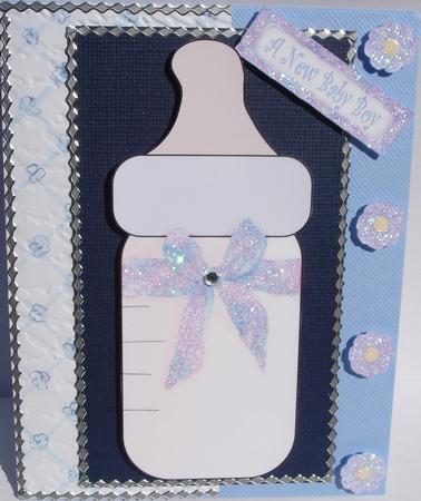 Large Blue Baby Bottle Card Front by Heather Beechey