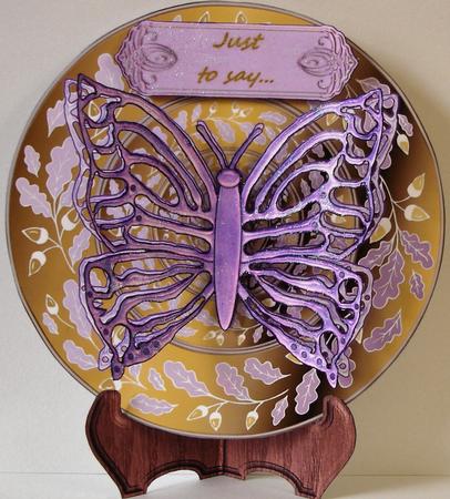Lilac Glass Butterfly on Acorn Plate Card with Stand by Heather Beechey