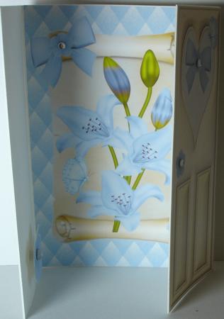 Pale Blue Lillies on a Scroll, Gatefold by Heather Beechey