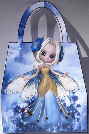 Blossom Fairy in Blue Handbag Card by Heather Beechey