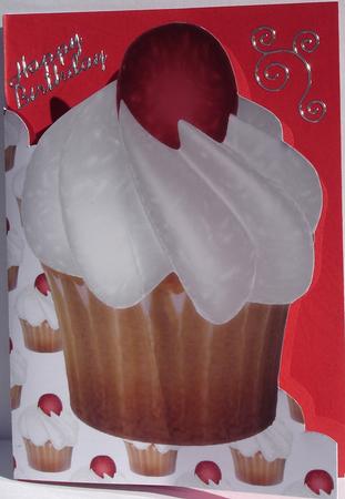Cherry Cupcake A5 Shaped Front Print and Fold Card by Heather Beechey