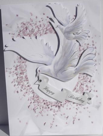 Beautiful White Doves in Flight, A4 by Heather Beechey