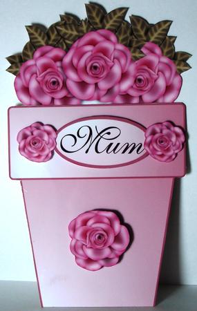 Vintage Pink Rose Flower Pot Card by Heather Beechey