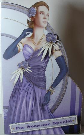 Art Deco Lady Rose (lilac) Shaped Card by Heather Beechey