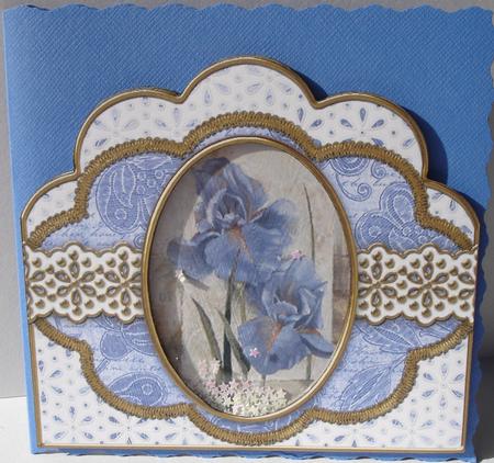 Blue Iris Embroidery Anglaise Scallop Card Base Frame by Heather Beechey
