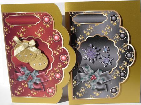 Christmas Golden Holly Scallop Card Bases in Black and Red by Heather Beechey