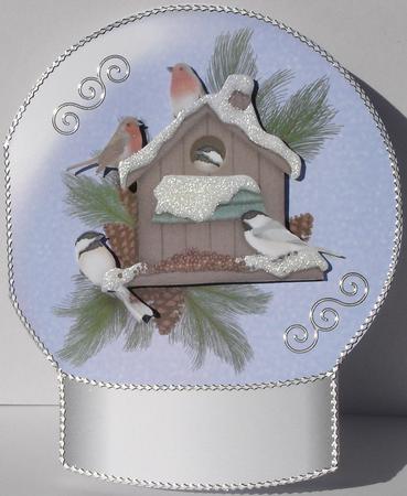 Christmas Birds Snow Globe Shaped Card by Heather Beechey