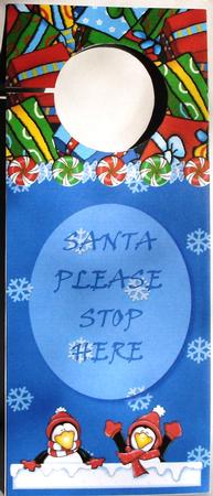 Penguin and Presents Christmas Door Hanger by Heather Beechey