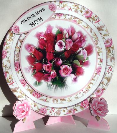 Shabby Chic Roses-plate Card and Stand by Heather Beechey