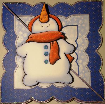 Snowman All in One Over the Edge Christmascard by Heather Beechey