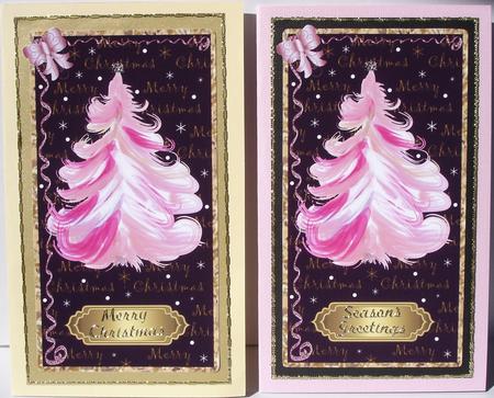 Pink Fluffy Christmas Tree Tall Card Topper by Heather Beechey