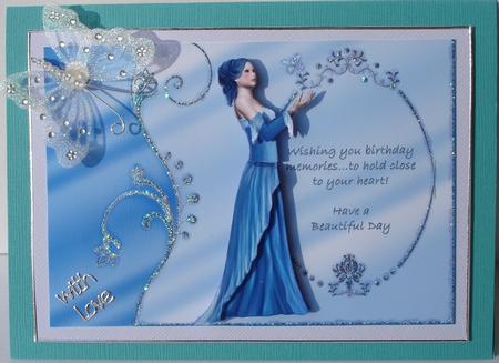 Lady with Butterfly and Verse Blue by Heather Beechey