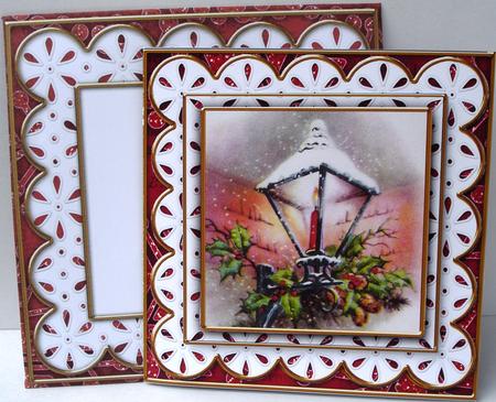 Christmas Lantern Red Anglaise Scallop Square 3D Card Kit by Heather Beechey