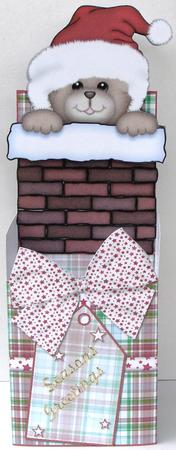 Christmas Bear in a Chimney (tartan) Box Card by Heather Beechey