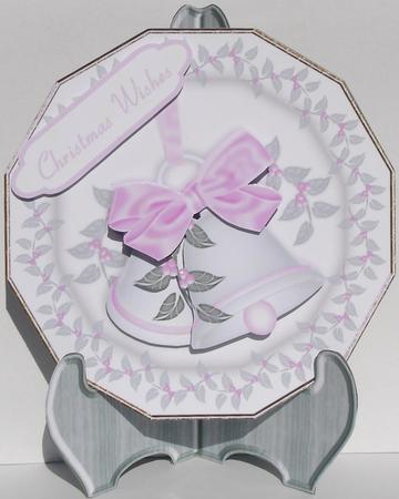Christmas Bells in Pink and Green Plate Card and Stand by Heather Beechey