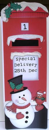 Large Dl Xmas Snowman Postbox Shaped Card by Heather Beechey