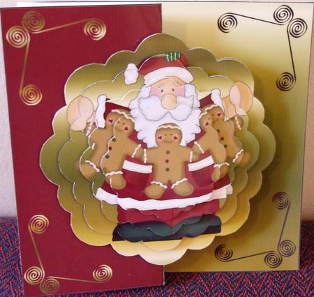 Santa with Gingerbread Men Scalloped Fold Back Card Kit by Heather Beechey