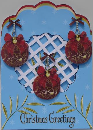 Rich Red Baubles Scalloped Trellis/aperture Card Kit by Heather Beechey
