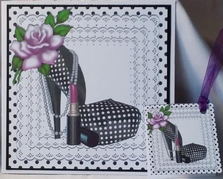 Pretty Ladies Black Polkadot Shoe with Rose 8x8 by Heather Beechey