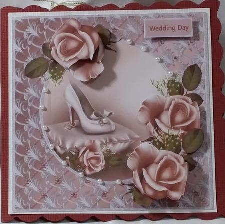 Wedding Shoe and Rings Card with Rose Decoupage by Heather Beechey