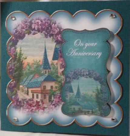 Teal Lavender View Your Anniversary 8in Scallop Topper by Heather Beechey