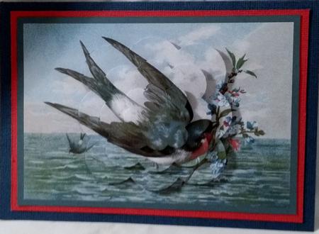 Vintage Bird with Flowers Scalloped Pyramid by Heather Beechey