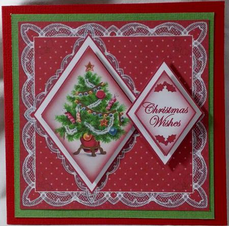 Red Tree Christmas Wishes 7in Double Diamond Topper by Heather Beechey