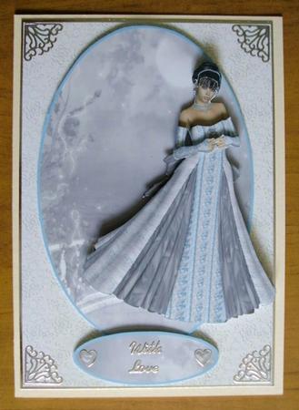 Moonlight Walk Oval Card Front and Decoupage by Heather Finn